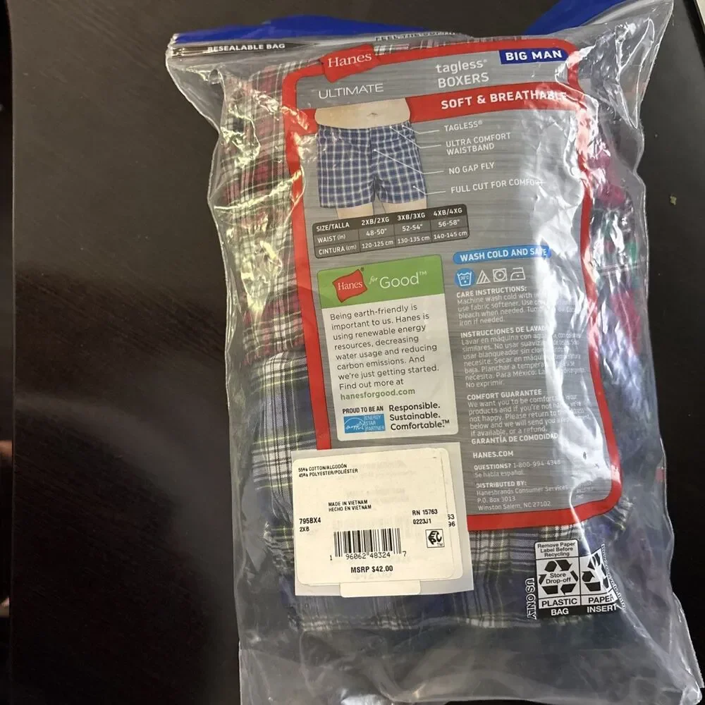 NEW Hanes Ultimate 4-Pack Tagless Boxers Mens 2XB BIG MAN Cool Comfort $42